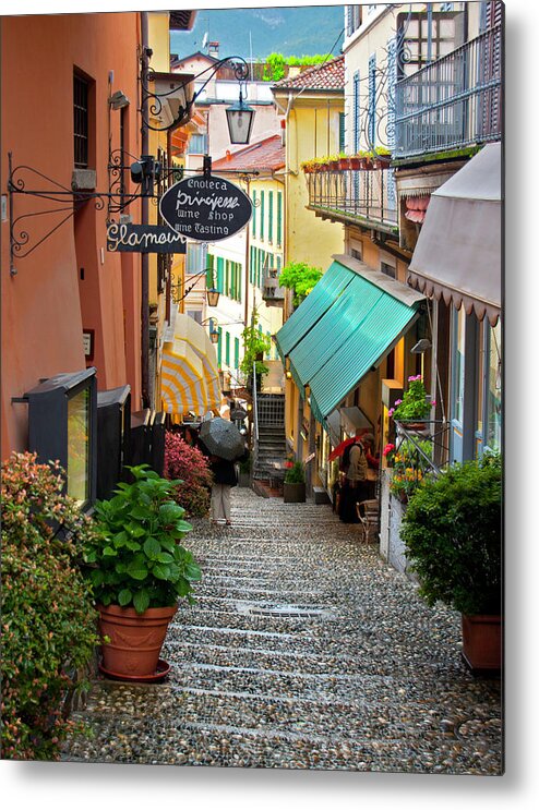 Bellagio Italy Metal Print featuring the photograph Rainy Morning Stroll - Bellagio, Lake Como, Italy by Denise Strahm