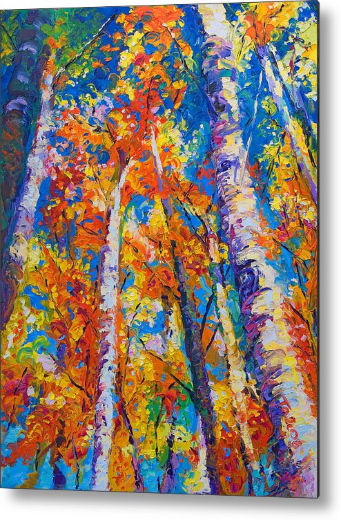 Impresssionist Metal Print featuring the painting Redemption - fall birch and aspen by Talya Johnson