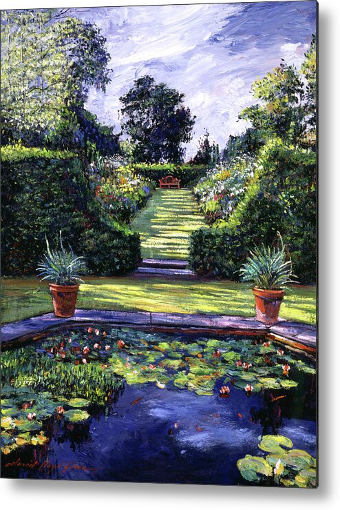 Gardens Metal Print featuring the painting Reflecting Pond by David Lloyd Glover