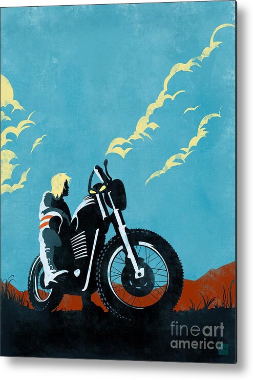 Caferacer Metal Print featuring the painting Retro scrambler motorbike by Sassan Filsoof