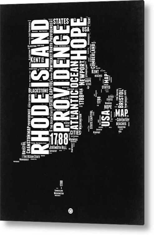 Rhode Island Metal Print featuring the digital art Rhode Island Black and White Map by Naxart Studio