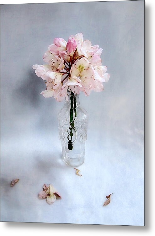 Flower Metal Print featuring the photograph Rhododendron Bloom in a Glass Bottle by Louise Kumpf