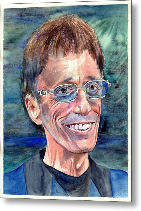 Robin Metal Print featuring the painting Robin Gibb Bee Gees by Suzann Sines