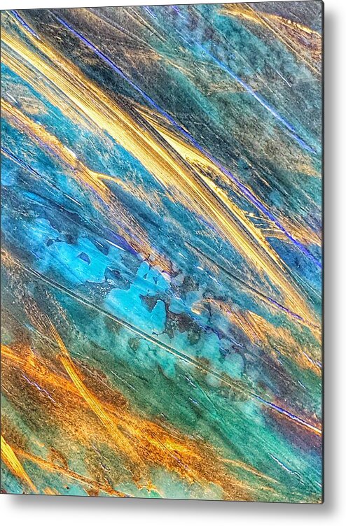 Rose Gold Metal Print featuring the painting Rose Gold and Teal Blue Abstract Painting by Marianna Mills