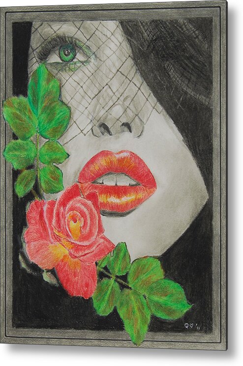 Rose Metal Print featuring the drawing Rose Kisses 2 by Quwatha Valentine