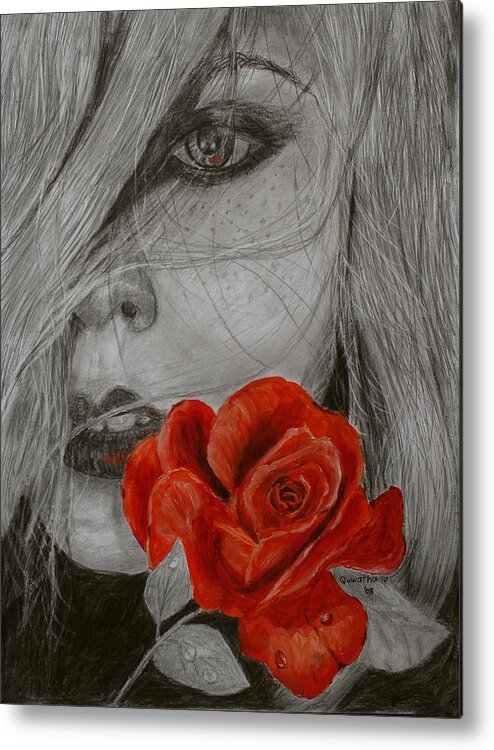 Woman Metal Print featuring the painting Rose Kisses by Quwatha Valentine