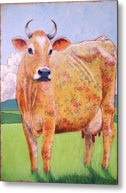 Jersey Cow Metal Print featuring the painting Rosy the Jersey by Ande Hall