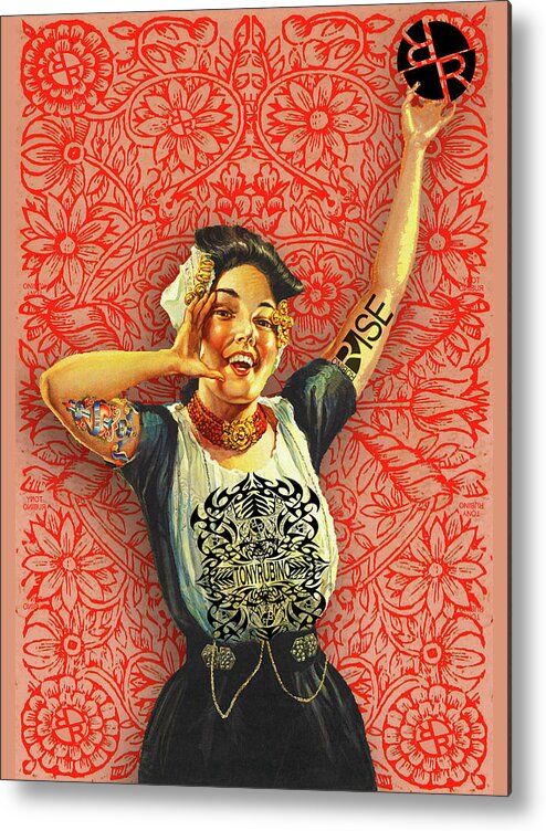 Hand Metal Print featuring the mixed media Rubino Rise Woman by Tony Rubino