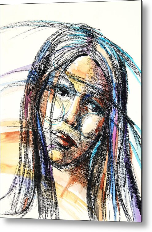 Woman Metal Print featuring the painting Sad by Patricia Allingham Carlson