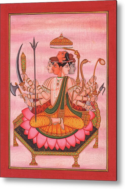 Sadashiva Painting Metal Print featuring the painting Sadashiva Painting,Hindu God, Mysticism of Lord Shiva, Miniature Watercolor Artwork. by A K Mundra