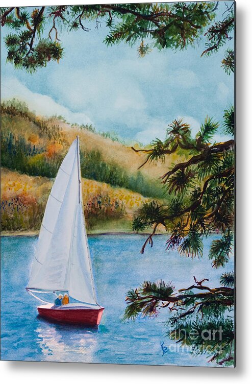Sailboat Metal Print featuring the painting Sailing by Karen Fleschler