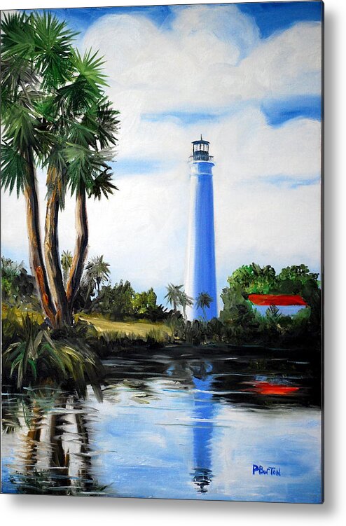 Light House Florida Saint Marks River Ocean Sea Palms Seacapes Metal Print featuring the painting Saint Marks River Light House by Phil Burton