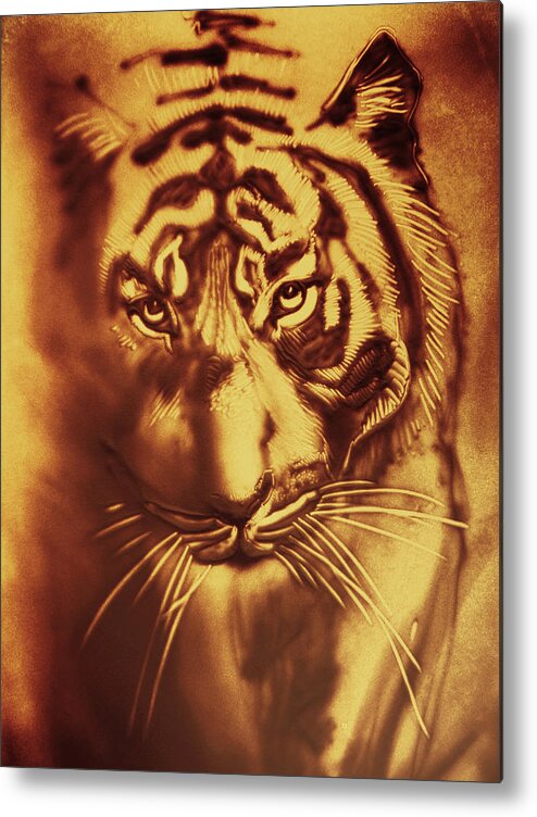 Tiger Metal Print featuring the drawing Sandy Tiger. Golden by Elena Vedernikova