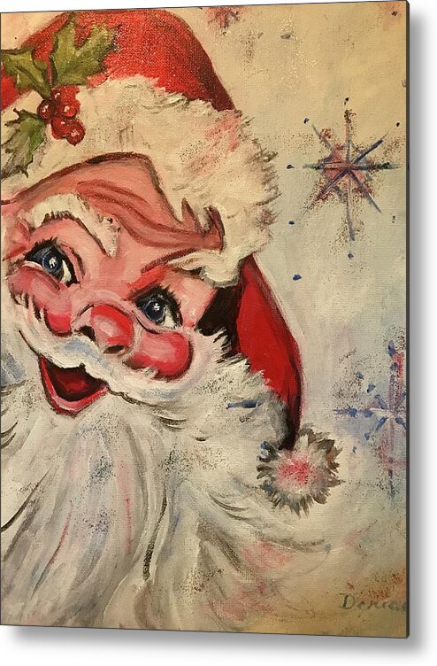  Metal Print featuring the painting Santa and Snowflakes by Denice Palanuk Wilson