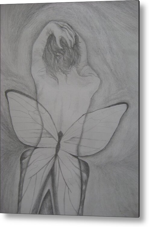 Fairy Metal Print featuring the drawing Self Portrait by Theodora Dimitrijevic