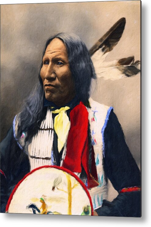 Sioux Chief Portrait Metal Print featuring the painting Sioux Chief Portrait by Georgiana Romanovna