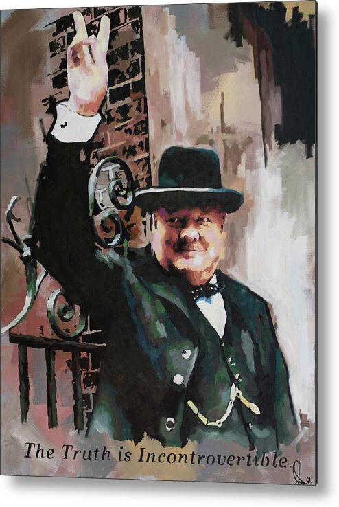 Winston Churchill Metal Print featuring the painting Sir Winston Churchill Victory by Richard Day