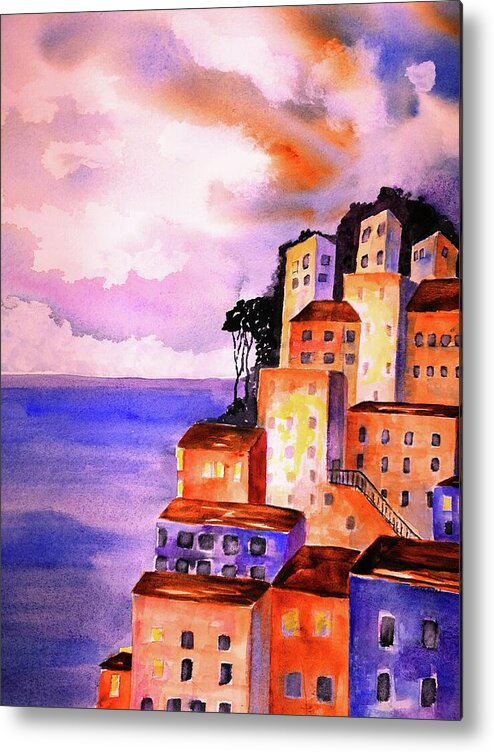 Italy Metal Print featuring the painting Sky at Dusk by Carlin Blahnik CarlinArtWatercolor