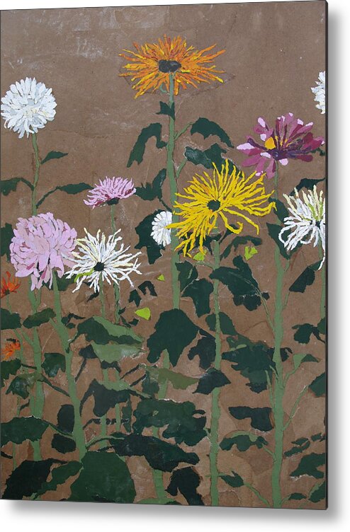 Collage Metal Print featuring the painting Smith's Giant Chrysanthemums by Leah Tomaino