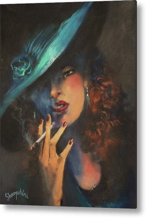 Woman Smoking Cigarette Metal Print featuring the painting Smoke Gets In Your Eyes by Tom Shropshire