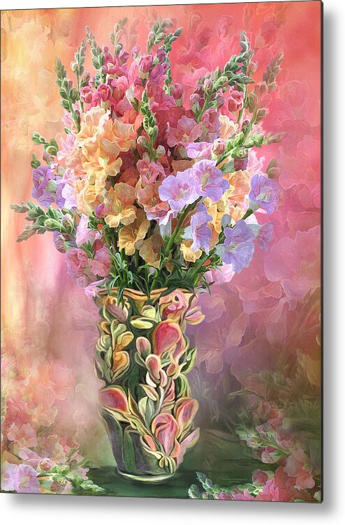 Carol Cavalaris Metal Print featuring the mixed media Snapdragons In Snapdragon Vase by Carol Cavalaris