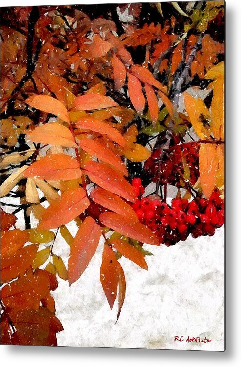 Autumn Metal Print featuring the painting Snow on Scarlet Magick by RC DeWinter