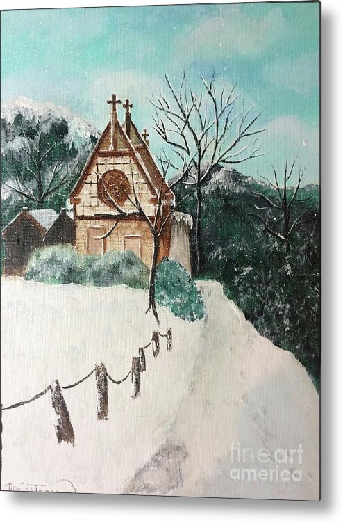 Church Metal Print featuring the painting Snowy Daze by Denise Tomasura