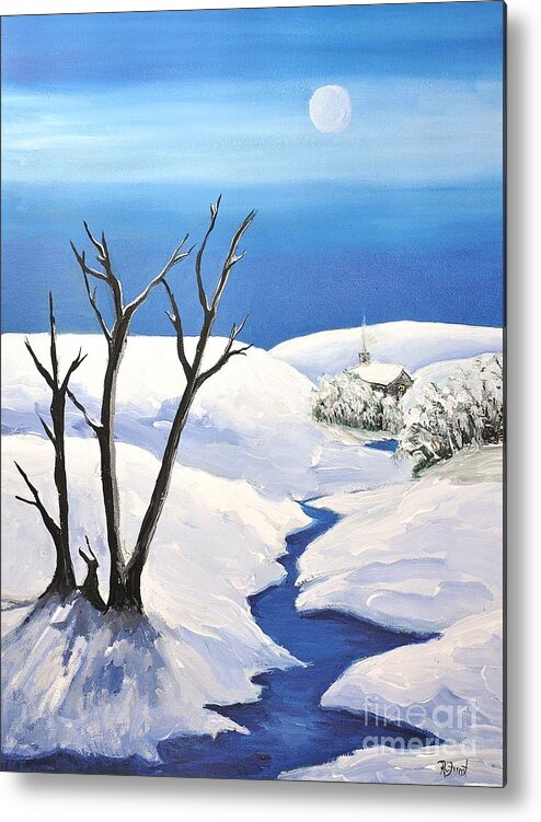 Snowy Scene Metal Print featuring the painting Snowy Scene by Reb Frost