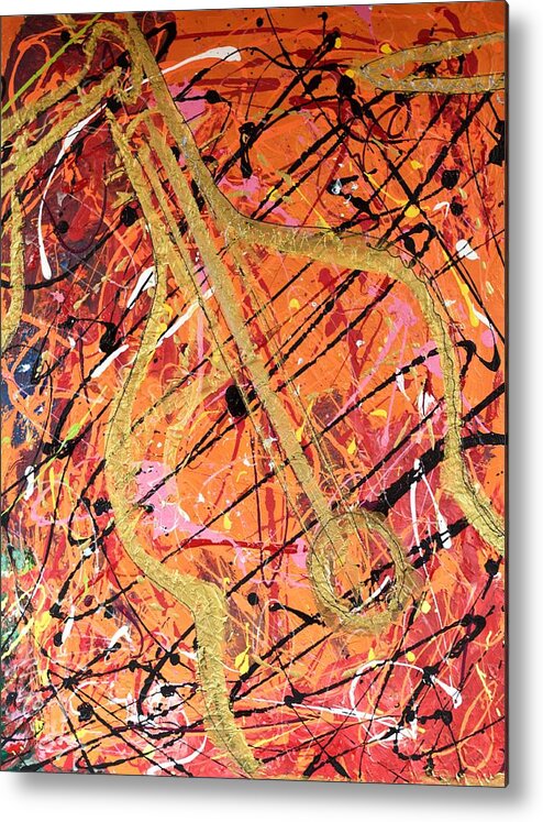 Guitar Metal Print featuring the mixed media Splash of Brass 2 by Demitrius Motion Bullock