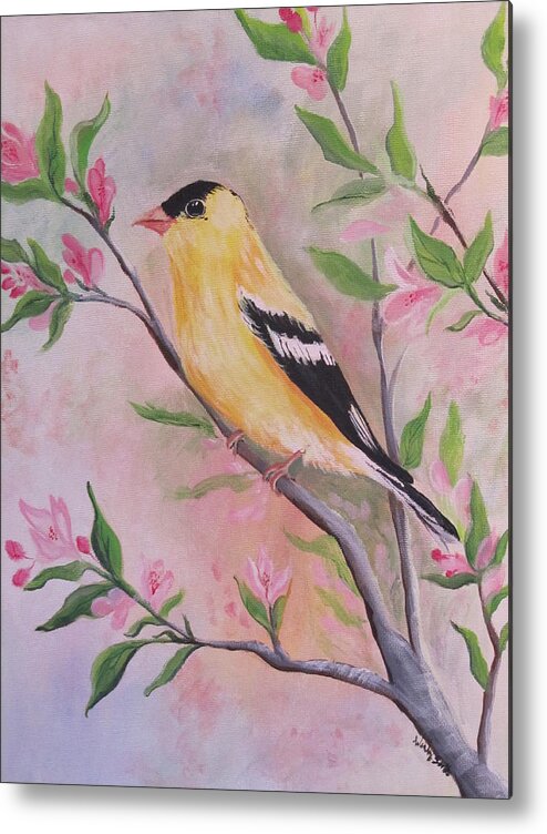 Finch Metal Print featuring the painting Spring Time Finch by Wendy Smith
