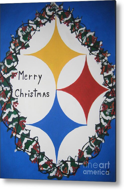 Steelers Metal Print featuring the painting Steelers Christmas Card by Jeffrey Koss