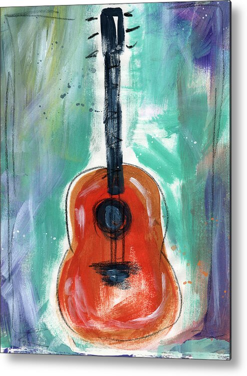 Guitar Metal Print featuring the painting Storyteller's Guitar by Linda Woods
