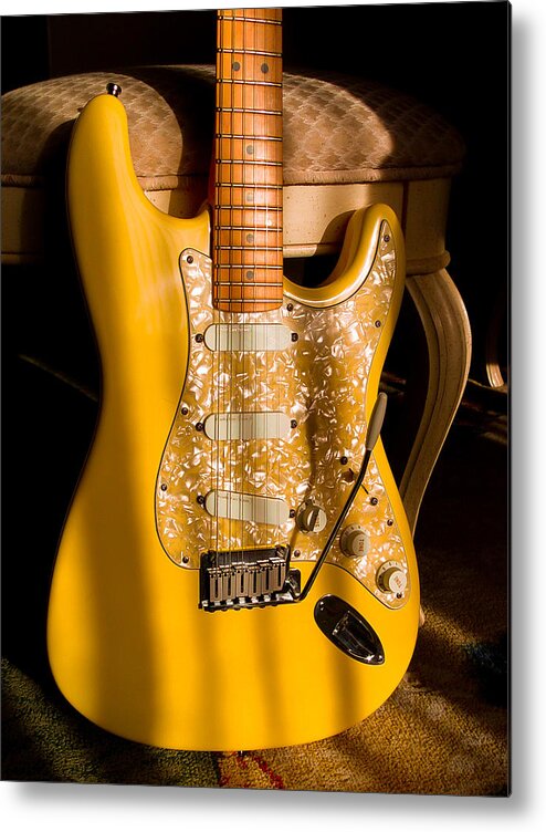 Guitar Metal Print featuring the digital art Stratocaster Plus In Graffiti Yellow by Guitarwacky Fine Art