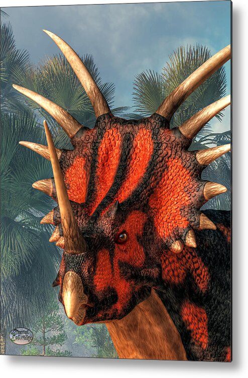 Styracosaurus Metal Print featuring the digital art Styracosaurus Head by Daniel Eskridge