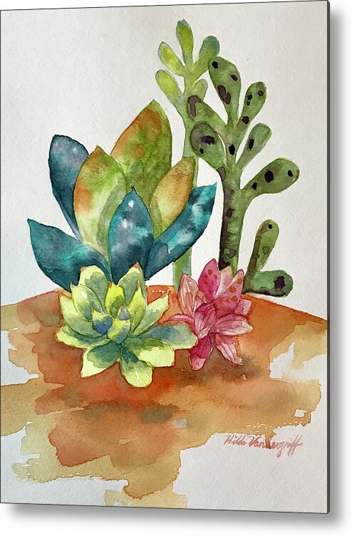 Succulents Metal Print featuring the painting Succulents by Hilda Vandergriff