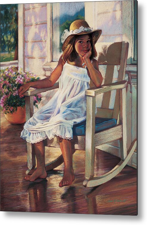 Girl Metal Print featuring the painting Summer Afternoon by Jean Hildebrant