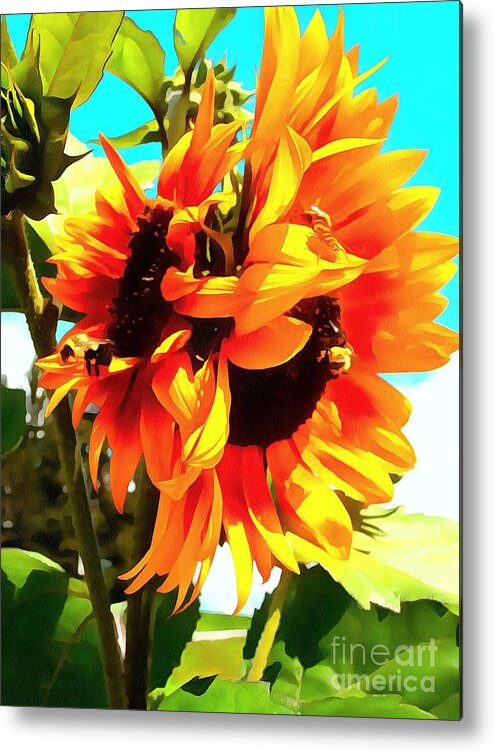 Sunflowers Metal Print featuring the photograph SunFlowers - Twice as Nice by Janine Riley