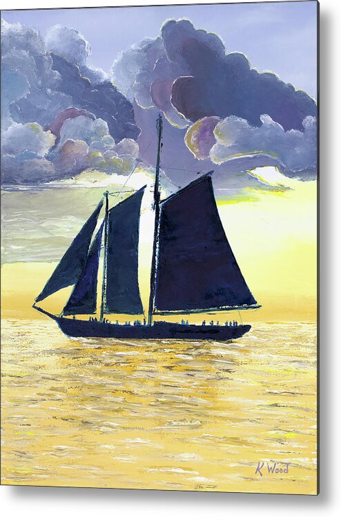 Sailboat Metal Print featuring the painting Sunset in Key West by Ken Wood