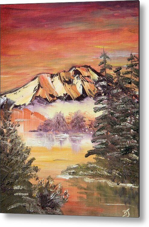 Landscape Metal Print featuring the painting Sunset on the Lake by Beverly Johnson