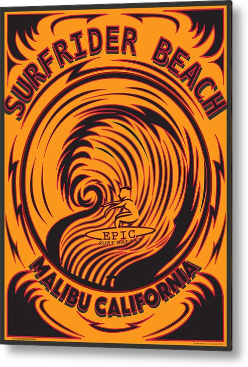 Surfing Metal Print featuring the digital art Surfrider Beach Malibu California by Larry Butterworth