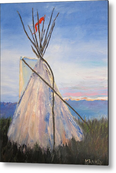 Teepee Metal Print featuring the painting Teepee Dawn by Kathryn Barry