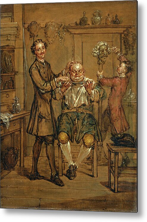 Marcellus Laroon The Younger Metal Print featuring the painting The Barber by Marcellus Laroon the Younger