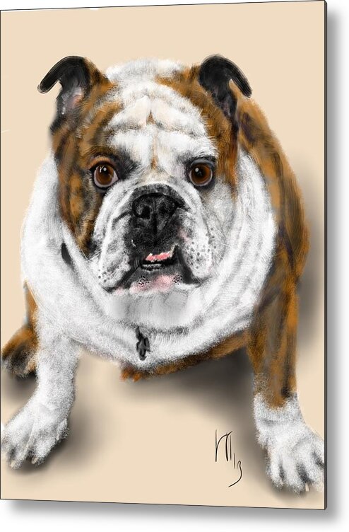 Bull Dog Metal Print featuring the painting The Bull Dog Pup by Lois Ivancin Tavaf