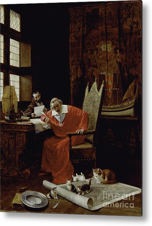 Cardinal Metal Print featuring the painting The Cardinal's Leisure by Charles Edouard Delort