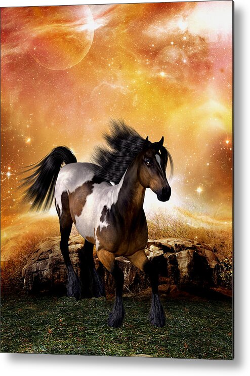 The Horse - Moonlight Run Metal Print featuring the digital art The Horse - moonlight run by John Junek