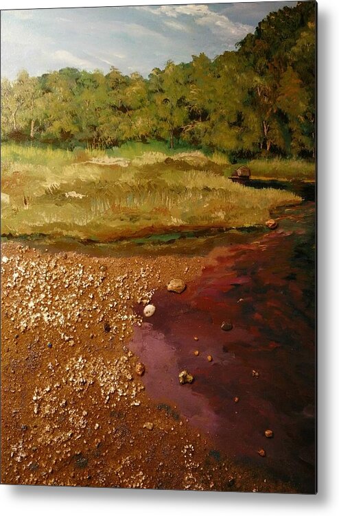Mixed Medium Art Metal Print featuring the painting The pond by Ray Khalife
