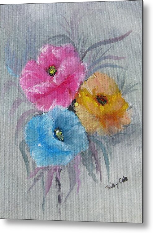 Flowers Metal Print featuring the painting The trio by Trilby Cole