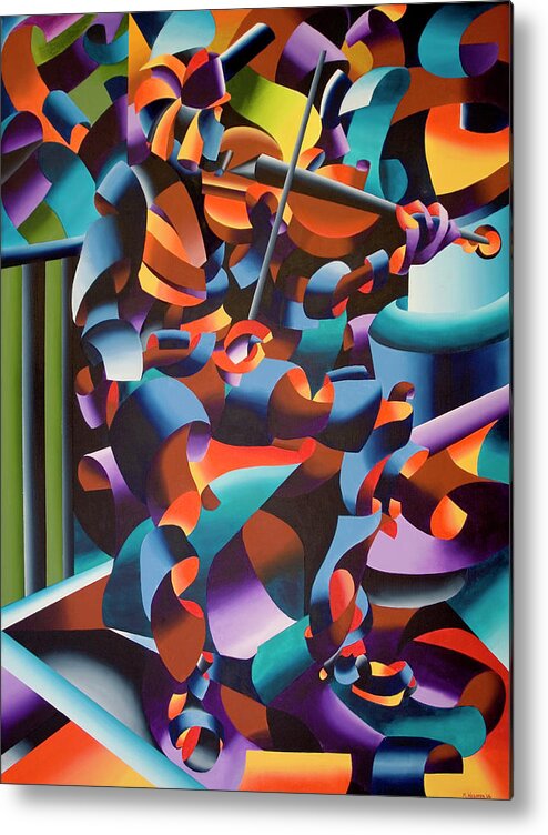 Abstract Metal Print featuring the painting The Violin Player in Paris by Mark Webster