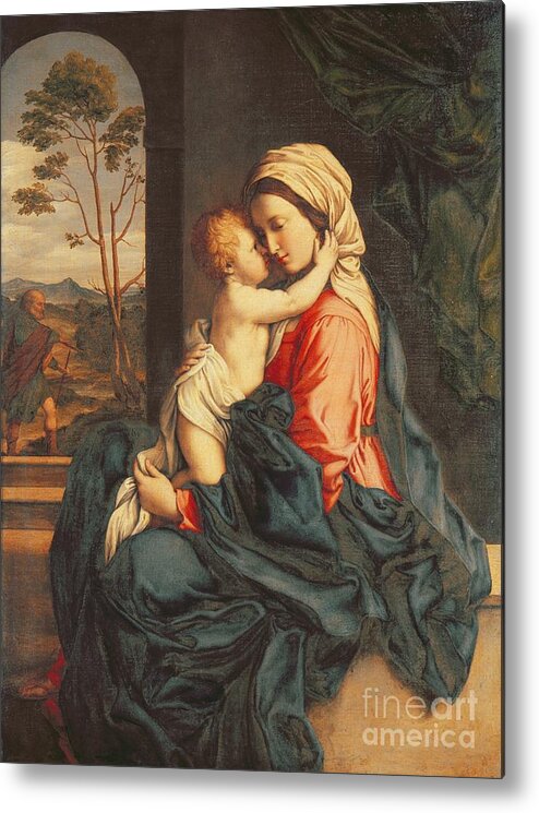 The Metal Print featuring the painting The Virgin and Child Embracing by Giovanni Battista Salvi