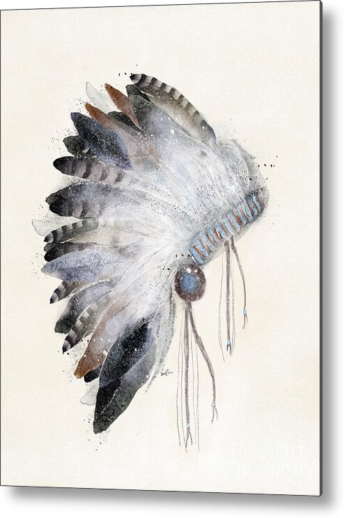Native Headdress Metal Print featuring the painting The Headdress by Bri Buckley